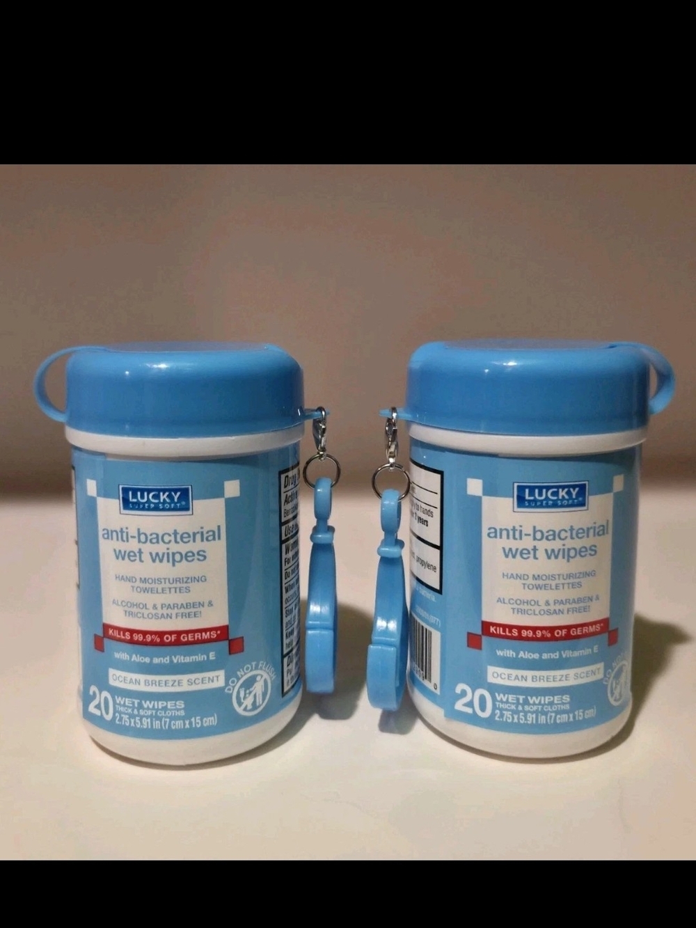 Lucky Brand Anti-Bacterial Wet Wipes - Blue (Ocean Breeze) - 2 Pack